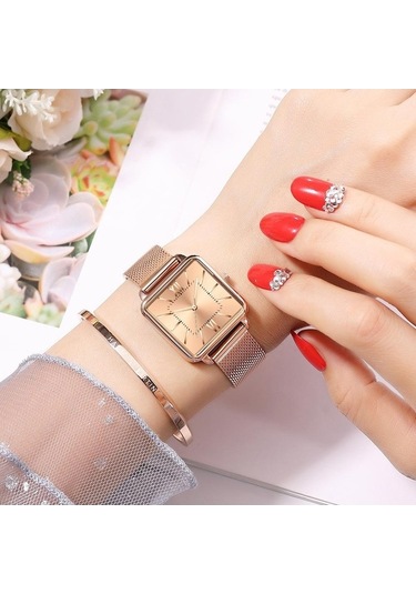 Novahub Beyaz Hannah Martin Kadın Kuvars Saat, Yeşil Kadran, Kare Vaka, Moda Kol Saati, Gül Altın Detaylar Beyaz