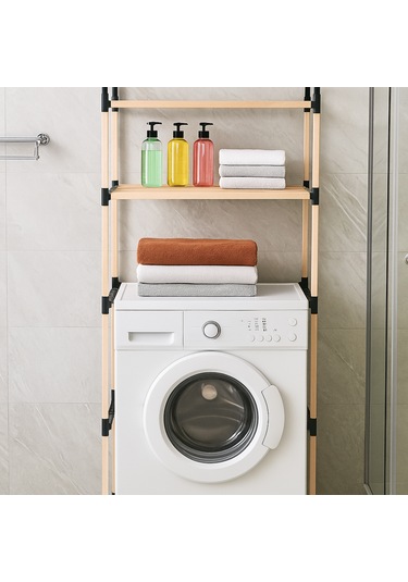 Nc01 Ahşap Çamaşır Makinesi Organizer Banyo Düzenleyici Raf Masif Çam Ahşap Açık Ahşap