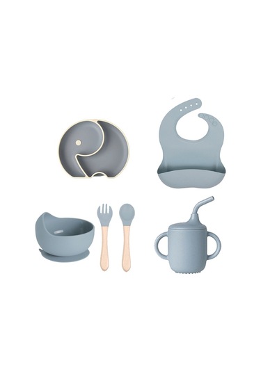 Jianfan Kapaklı Renkli Silikon Bebek Mama Tabağı Seti Bölmeli Koyu Mavi Koyu Mavi
