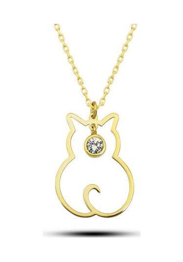 Blackcraft 925 Ayar Gümüş Nisan Ayı Doğum Taşı Kedi Kadın Kolye Bc-7b65fa