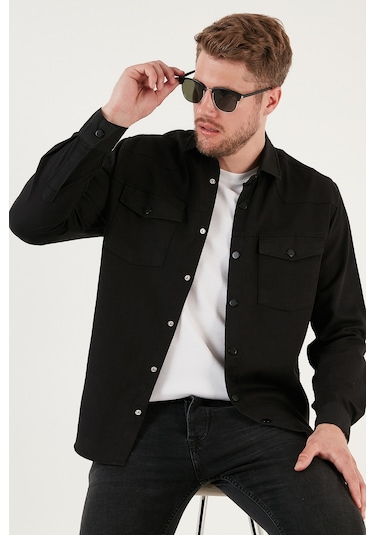 Buratti Pamuklu Regular Fit Çift Cepli Erkek Gömlek Cf24W116927 Siyah