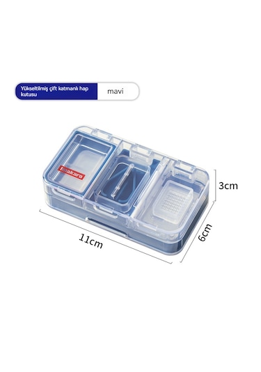İlaç Kesici Saklama Kutusu Taşınabilir İlaç Kutusu-mavi