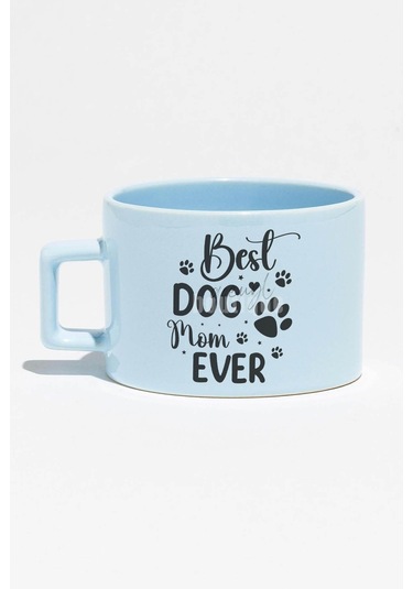 Best Dog Mom Ever No:1 Baskılı Anneler Günü Hediyelik Mavi Dikdörtgen Kulplu Fincan Kupa Bardak MAvi