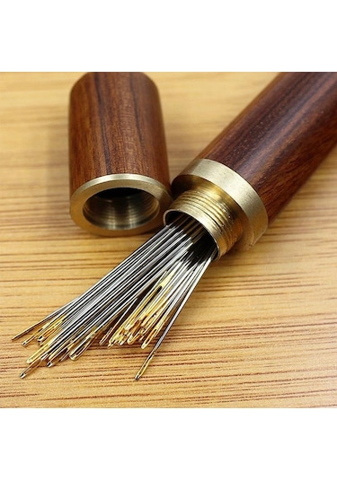 Siyah 1 Adet Dıy Dikiş İğneleri Tutucu Depolama Tüpü Ahşap Kutu El Dikiş İğneleri Durumda Deri Örgü Nakış Tamir İğneleri Konteyner