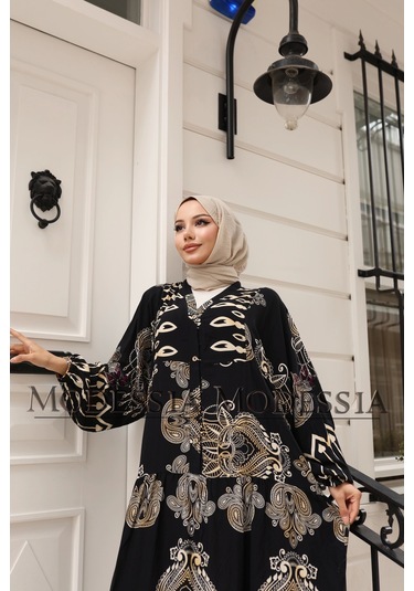 Kadın Siyah %100 Viskon Pamuklu V Yaka Alaçatı Model Kat Kat Elbise V6530 Siyah