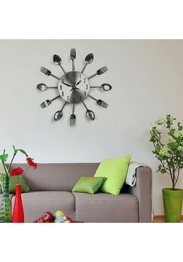 Homyl Mutfak Duvar Saati Kaşık Çatal Sticker Odası Ev Dekorasyonu Kırmızı