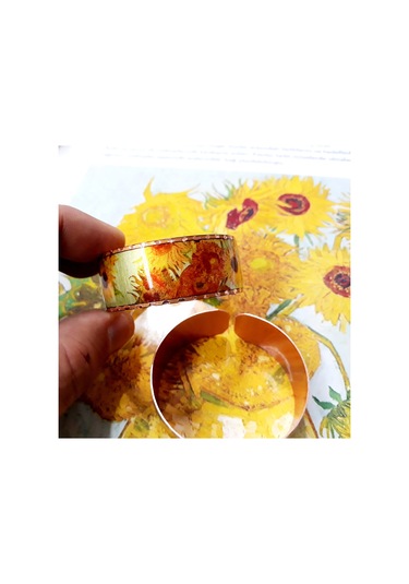 Copper Anatolian Van Gogh Sunflowers 1888 Bakır El İşçilikli Lüks Bilezik Altın