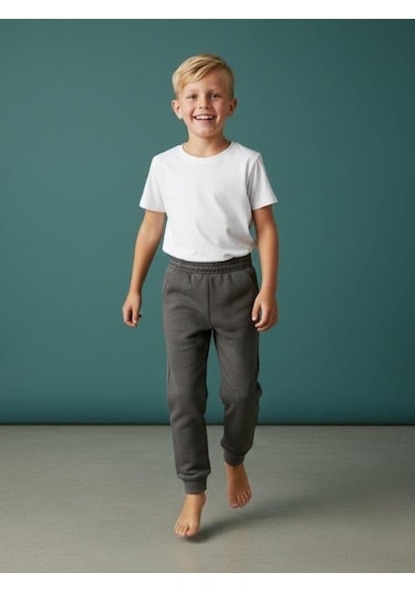 Zekids Erkek Çocuk İçi Şardonlu Kalın Eşofman Alt-16658 Füme