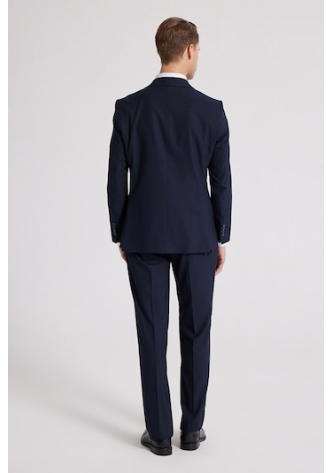 D's Damat Slim Fit Lacivert Düz Likralı Esnek Mono Yaka Çift Yırtmaçlı Astarlı Takim Elbise Lacivert