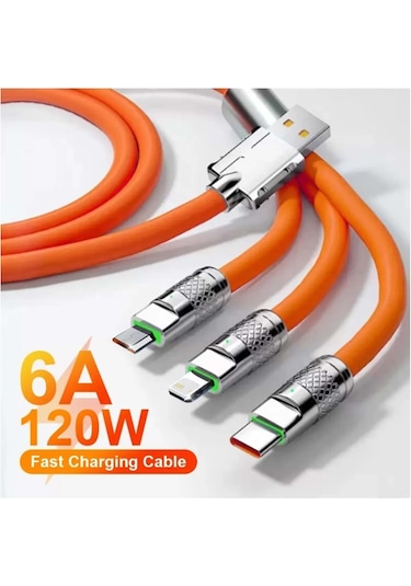 Realme Uyumlu Typce Usb Hızlı Şarj Çoklu Hızlı Şarj Kablosu 3in1 Turuncu 1