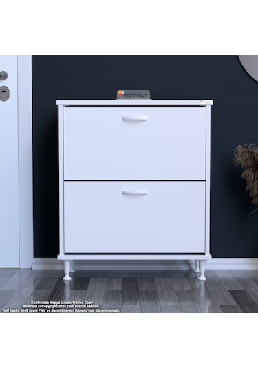 Modilayn Umay Antre, Hol 52 X 74 X 25,5 Cm Lik 2 Düşer Kapak 4 Göz Bölmeli Ayakkabılık Beyaz