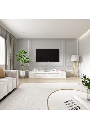 T008 Arya Tv Sehpası Orma Mermer-Beyaz Set