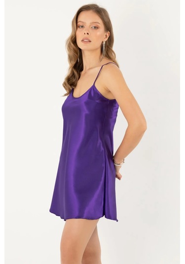 Faryanight Saten İp Askılı Şık Mini Gecelik Mor