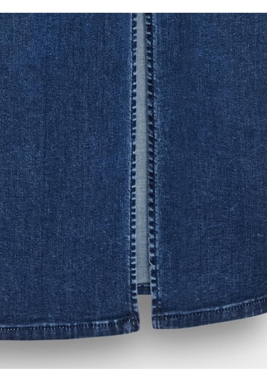 Dilvin 90584 Denim Yırtmaçlı Elbise-mavi-15321