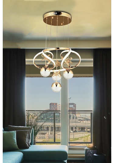 Burenze Modern Sarkıt Power Led Avize Kelebekli Gold Sarı Ledli Avize -burenze411 Gold Sarı