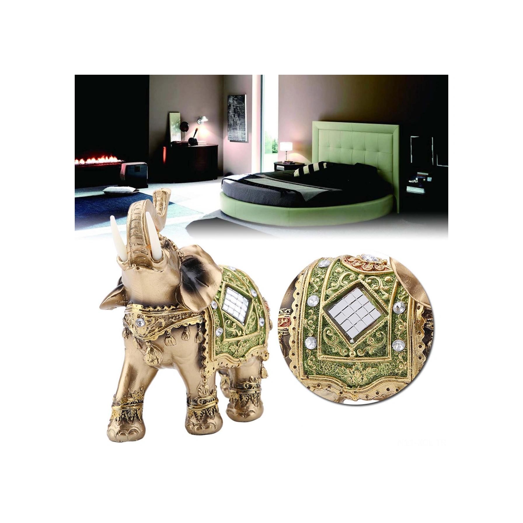 Konesam Yeşil Orta Boy Feng Shui Zenginlik Ve Şans Getiren Resin Fantezi Fil Heykeli - Ev Ofis Dekorasyonu Hediyelik Sanat Eseri