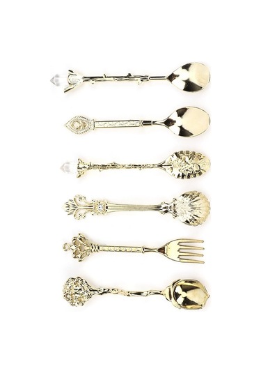 Shineyee 6 Parça Klasik Saray Stili Çatal Kaşık Seti - Yeşil Antik Bronz, Gönüllü Çatal Sapı, Kahve Ve İçecekler İçin, Ev Ve Cafe Uygun Bronz - Yeşil