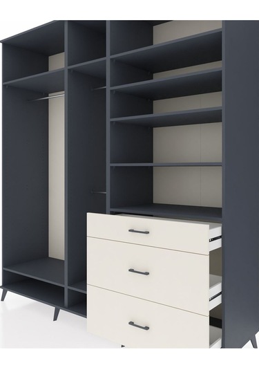 Kronos Dolap 9 Raflı 3 Çekmeceli 3 Askılı 220x59x243 Antrasit-antrasit/aytaşı Antrasıt/aytası