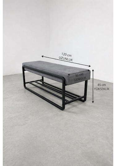 Line Modern Bench Puf 120 Cm - Antre, Giriş Holü , Ofis İçin Şık Dekoratif Bench Gri