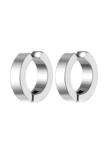 Erkek Küpesi - 2 Adet Çelik Kıstırmalı Küpe Paslanmaz Atmaz Çelik Gümüş Renk Küpe Altın