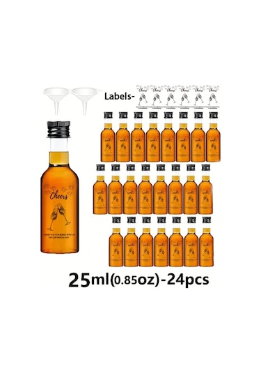Willowhaven Siyah Kapaklı 24 Adet 25ml Mini Düğün Likör Şişesi Parti Hediyesi