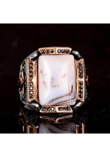 Gerçek Doğal Yemen Akik Taşı Yüzüğü - 925 Ayar Gümüş Yüzük Gümüş