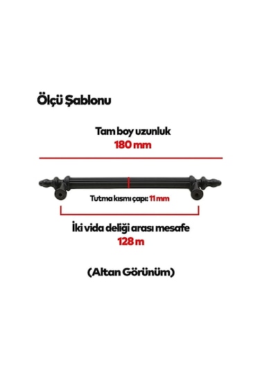 128 Mm Polimer Dolap Kulpu 20 Adet Vidalı - Mobilya Kulpları - 128 - Siyah Siyah Çift Delikli 128 Mm