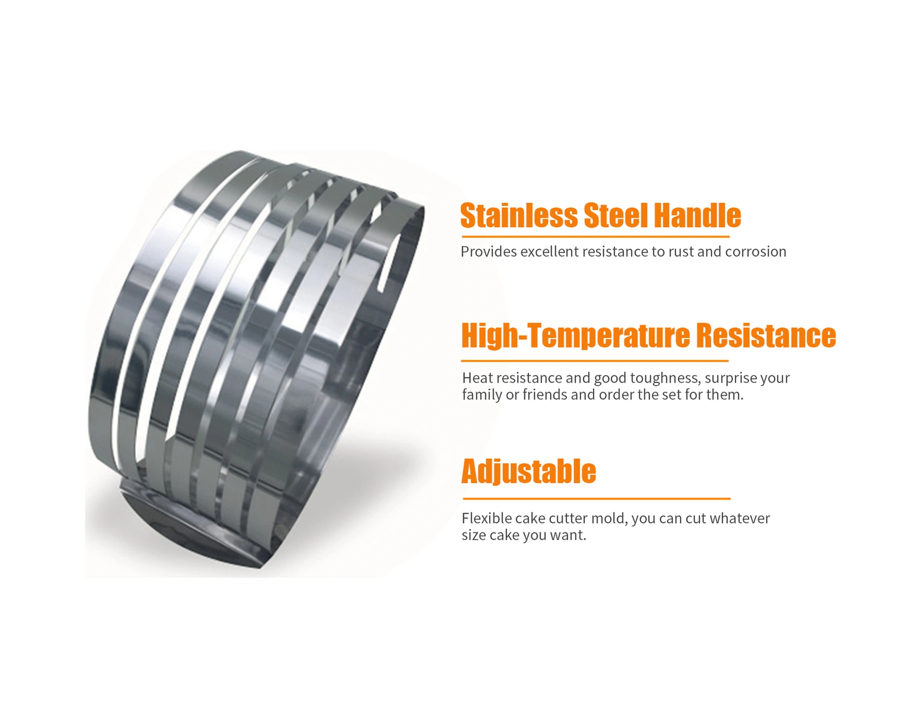 Youmex 6-8 İnç Ayarlanabilir Paslanmaz Çelik Pastry Dilimi, Mousse Ve Tatlı Kesici Alet Diğer