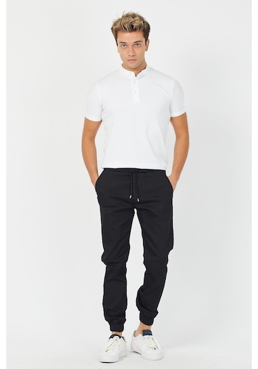 Tarz Cool Erkek Bel Paça Lastikli Jogger Pantolon Siyah