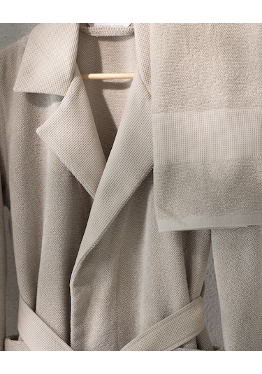 Carole Unisex %100 Pamuk Bornoz Set - Bej - Lüks Koleksiyon Ekru