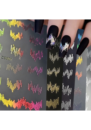 6 Adet/takım Parlak Yansıtıcı Tırnak Etiket Altın Gümüş Aurora Dalga Hatları 3d Kendinden Yapışkanlı Nail Art Çıkartması Tasarım Manikür Aracı Neo Krom