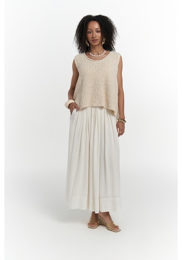 Mai Collection Mai Studios Co. Knitle Rahat Kalıp Triko Bej Crop Bej
