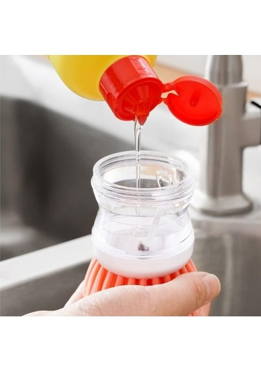 Pratik Sıvı Deterjan Hazneli Bulaşık Fırçası Hazneli Mutfak Banyo Lavabo Yıkama Fırçası 1 Adet