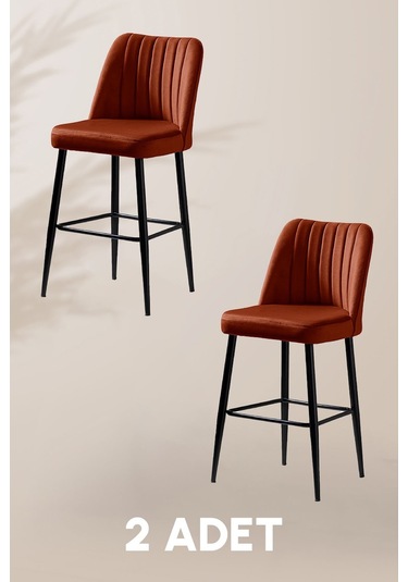 Ada Bar Sandalye - Babyface Turuncu - Metal Siyah Ayak 2 Adet Kiremit
