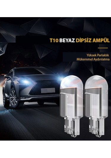 T10 Beyaz Cam Led Ampül 12V Park Plaka Tavan Ampülü 2 Adet
