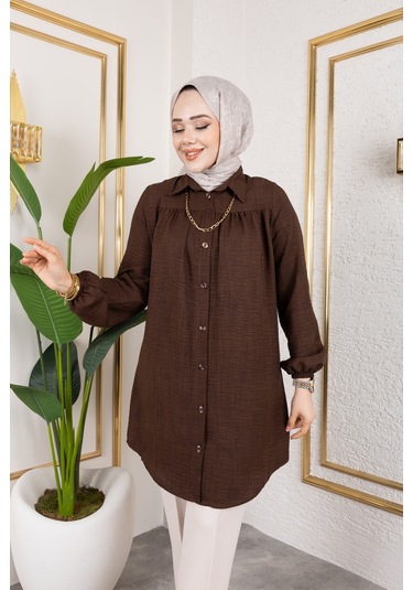 Önü Büzgülü Bilek Lastikli Tunik - Acı Kahve / Ü104 Acı Kahve Acı Kahverengi