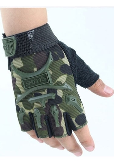 Reedark Çocuklar İçin Yarım Parmaklı, Kayganlık Önleyici, Dayanıklı Bisiklet Eldiveni - Kamuflaj Desenli S Beden