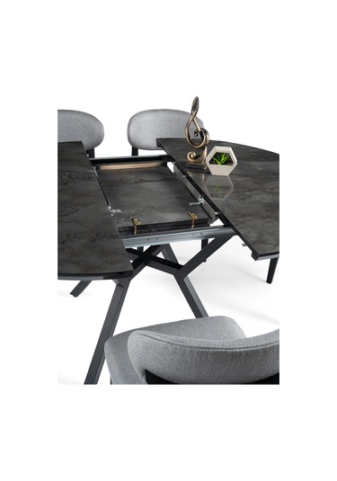 Roza Yuvarlak Highgloss Açılır Mutfak Yemek Masası 120cm Gri