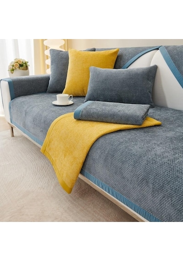 Mavi Şönil Kanepe Yastığı Dört Mevsim Evrensel Kanepe Koruyucu Mat Kapak Havlu Kaymaz Kanepe Yastık Halı Oturma Odası Dekor İçin 70x90cm s