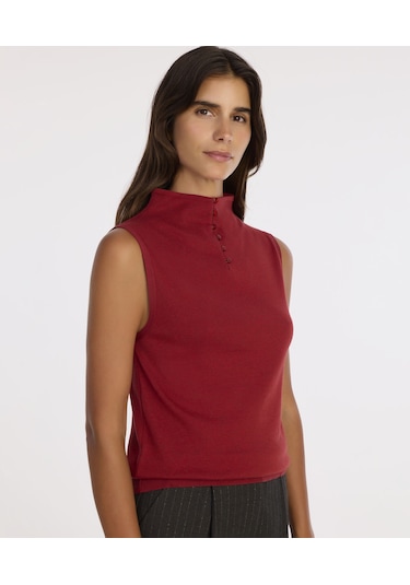 Yargıcı Regular Yarım Balıkçı Yaka Kolsuz Kol Kazak 25kktr2003x 043 Kırmızı