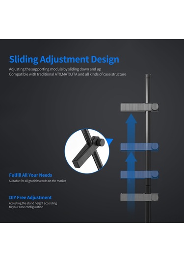 Yaleker Gm962 Aluminyum Grafik Kart Tutucu: Dikey Montajlı, Çift Nokta Destekli, Soğutucu Uyumlu Siyah Stant