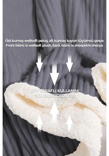 Sherpa Tv Battaniye Tek Kişilik Çizgili Yumuşak Peluş Wellsoft Yatak Örtüsü Antrasit