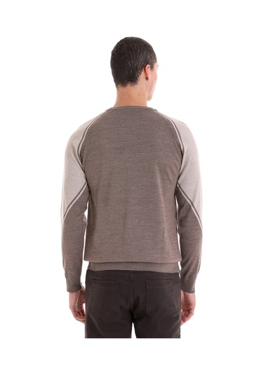 Hatemoğlu Vizon Regular Fit Bisiklet Yaka Jakarlı Yünlü Triko Kazak Vizon