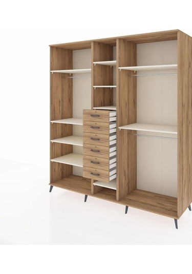 Kronos Dolap 10 Raflı 6 Çekmeceli 3 Askılı 220x59x243 Çam-aytaşı/çam Aytası/atlas Çam