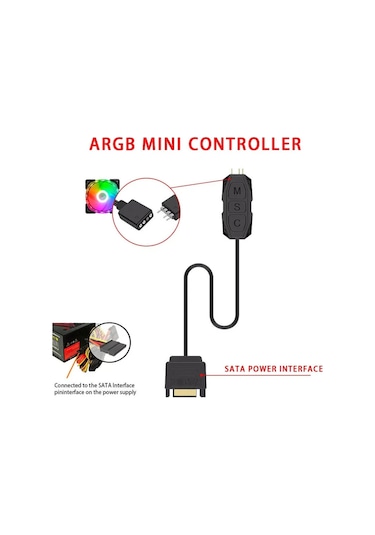 Argb 5v Fan Led Denetleyici 3 Pin Kablo Kontrol Ünitesi Sata Güç