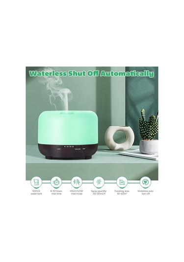 Uçucu Yağ Difüzör Aromaterapi Nemlendirici: 500ml Ultrasonik Aroma Hava Buharlaştırıcı Büyük Oda İçin Sessiz Sis Nemlendiricileri Küçük Bebek Yatak Odası İçin Uzaktan Kumanda Siyah-2pack