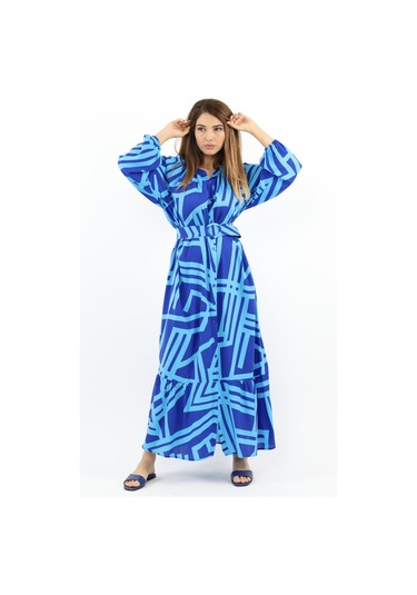 Prive Kadın Turn Turkuaz Kemerli %100 Viskon Yazlık Elbise Turkuazmavi