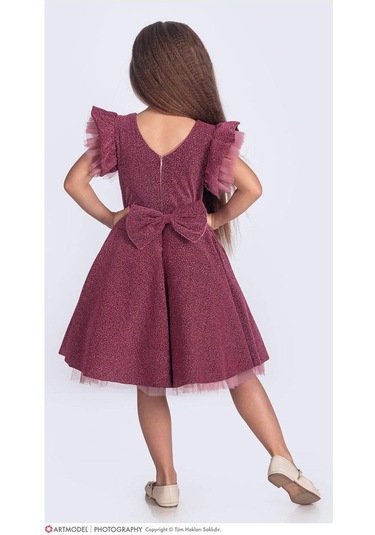 Kız Çocuk Özel Gün Simli Abiye Elbise 167372gk Gülkurusu