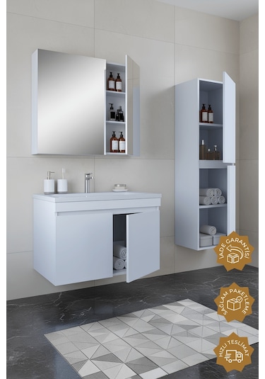 Teta Home Tokyo 80 Cm Mdf Banyo Dolabı Seti +boy Dolabı Beyaz