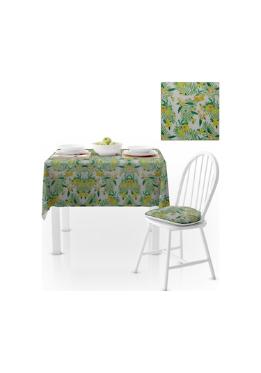 Çiçek Desenli Sarı Yeşil Dijital Baskılı Petek Dokuma Masa Örtüsü 120x140